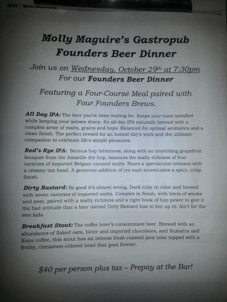 molly maguires beer dinner