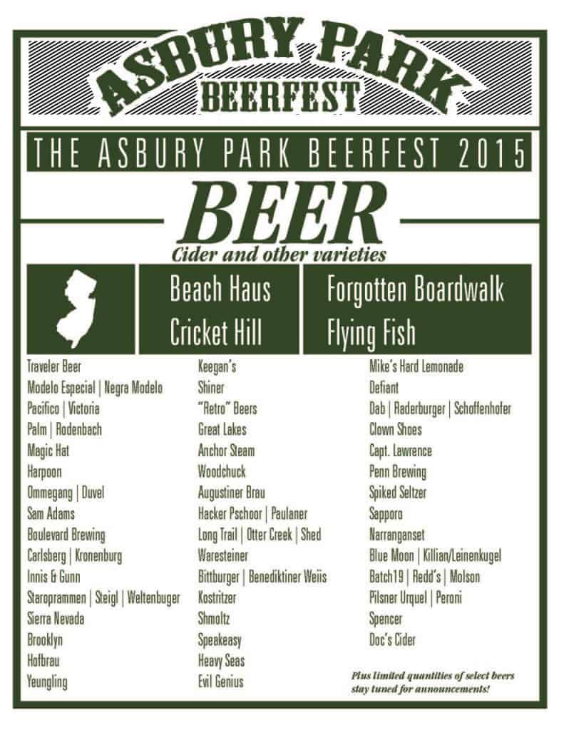 2015 Asbury Park Beerfest Serving List