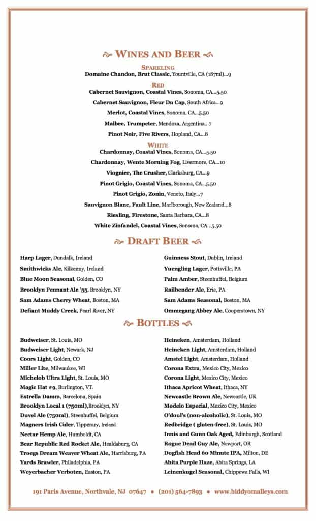 Biddy OMalleys Beer List Northvale