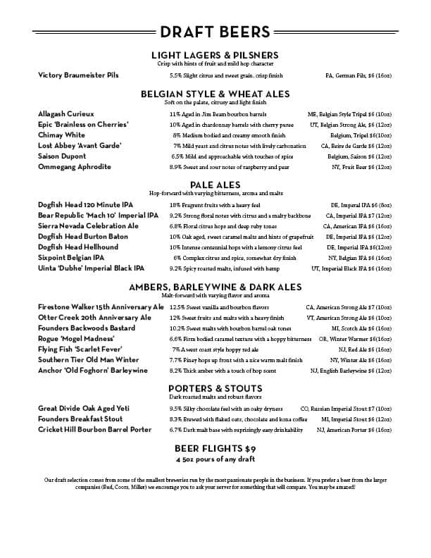 Taphouse Grille Rare Beer List