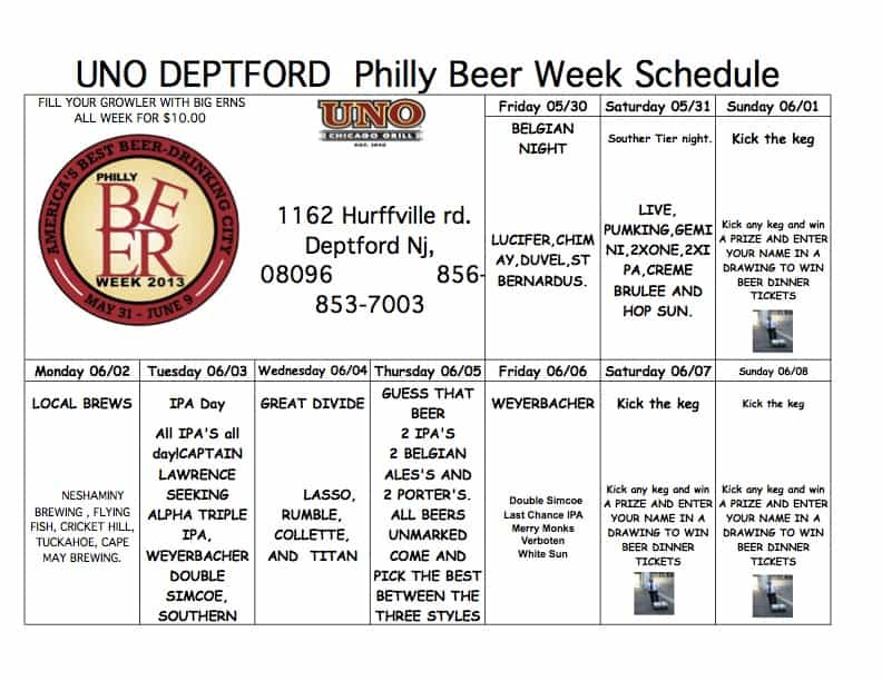 Uno Deptford Philly Beer Week calendar NJCB Your resource for beer